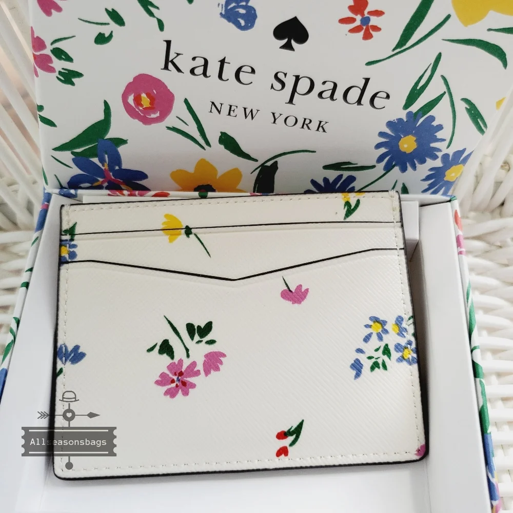 AUTHENTIC Nwt boxed small card holder SLIM garden BOUQUET Cream multi staci - Picture 2 of 6